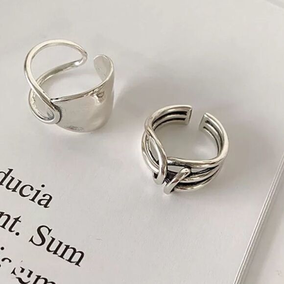 NEW 925 Sterling Silver Open Adjustable Ring Choice Weaved Knot or Wide Ring - Picture 10 of 16